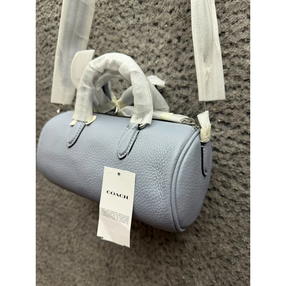 NWT Coach Lacey Pebbled Leather Crossbody Mini Barrel Bag Grey Mist CJ571